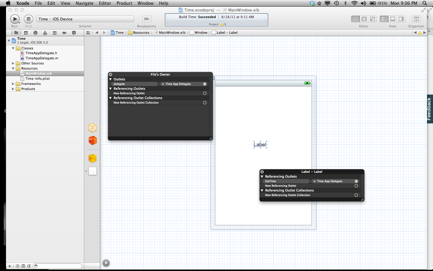 XCode Connections Inspector